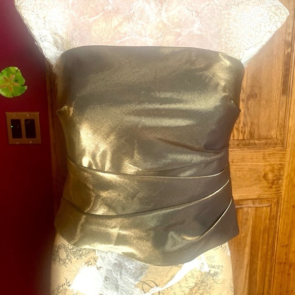 Simon Chang Rouched Bustier Corset Cami Green Gold Shimmer Size 6 - Picture 4 of 15